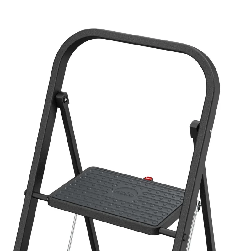 HAILO K44 StandardLine escadote dobrável com barra de segurança, 2 degraus, aço, preto, 150 kg
