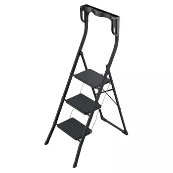 HAILO K77 ComfortLine escadote dobrável, 3 degraus, alumínio, barra de segurança, preto, 150 kg