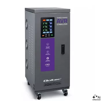 Estabilizador de tensão trifásico com servomotor Qoltec 15kVA AVR com ecrã LCD, precisão ±3%, Expert Line