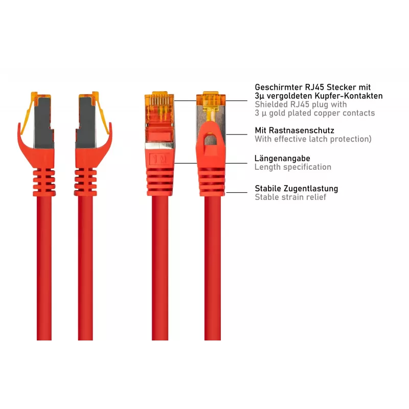 Kabelmeister Cabo de rede Cat.7 S/FTP, RJ45, TPE, isento de halogéneos, vermelho, 0,15 m