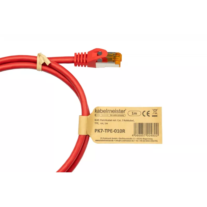 Kabelmeister Cabo de rede Cat.7 S/FTP RJ45, TPE, isento de halogéneos, vermelho, 3m