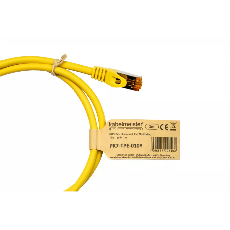 Kabelmeister Cabo de rede Cat.7 S/FTP, bainha TPE, isento de halogéneos, amarelo, 0,25m