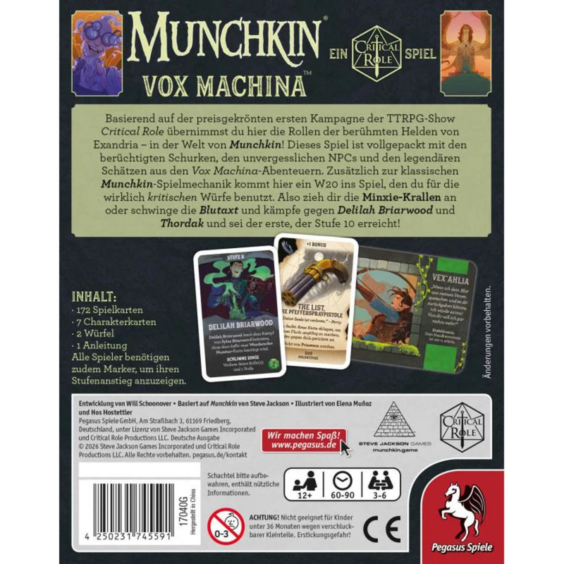 PEGASUS Munchkin Vox Machina - Critical Role jogo de cartas