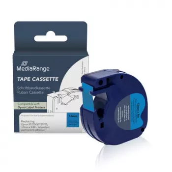 Cassete de fita de rotulagem MediaRange para Dymo D1 91225/S0721700 12 mm x 4 m preto sobre azul