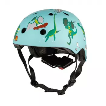 Hornit Jurassic S Capacete de bicicleta para criança 48-53cm, design dinossauro, Verde/Azul/Laranja, luz traseira LED, CE EN 1078 DIS826