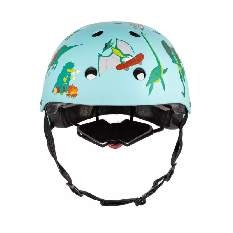 Hornit Jurassic S Capacete de bicicleta para criança 48-53cm, design dinossauro, Verde/Azul/Laranja, luz traseira LED, CE EN 1078 DIS826