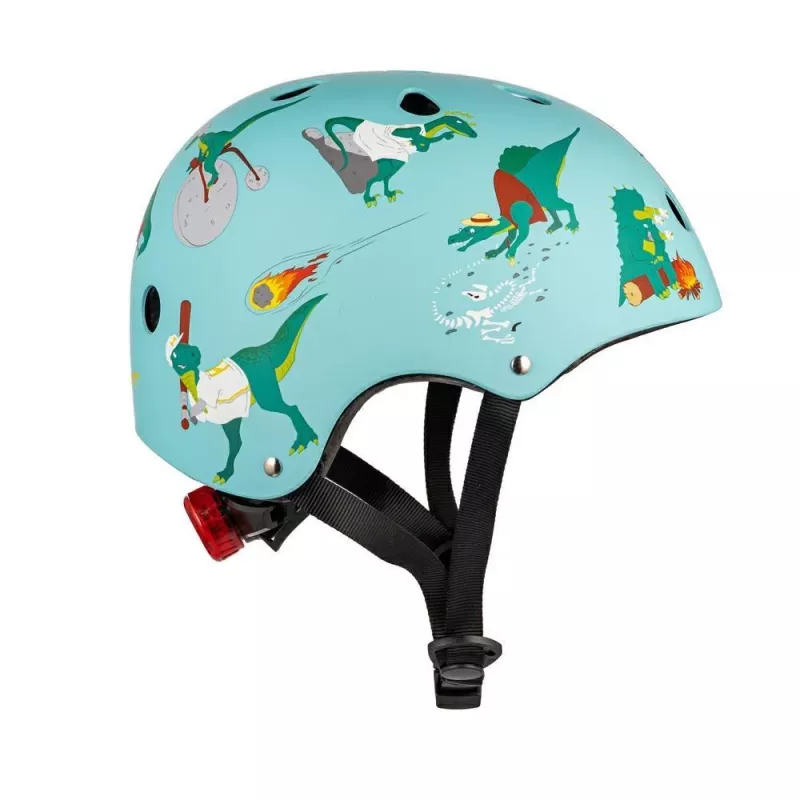 Hornit Jurassic S Capacete de bicicleta para criança 48-53cm, design dinossauro, Verde/Azul/Laranja, luz traseira LED, CE EN 1078 DIS826