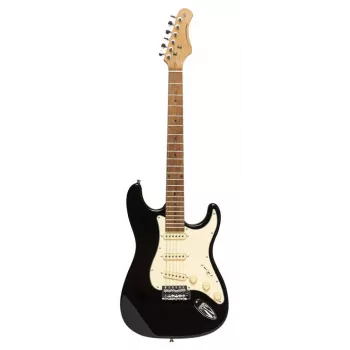 Guitarra elétrica Stagg SES-55 BLK - Corpo maciço de amieiro, braço de ácer, captadores SSS, preto
