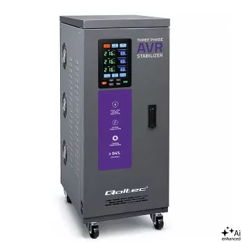 Estabilizador de tensão trifásico com servomotor Qoltec 20kVA AVR com LCD, precisão ±3%, Expert Line