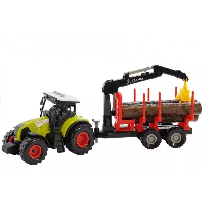 LEAN TOYS trator Fendt 209 S com atrelado florestal e troncos, escala 1:16, verde/cinzento/vermelho