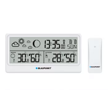 Blaupunkt WS20WH estação meteorológica com sensor exterior, LCD a cores, relógio radiofónico DCF, fase da lua, função de carregamento USB
