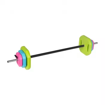 Conjunto de barra REBEL RBA-2336 20 kg com discos betuminosos, barra 140 cm, fechos de rosca, preto