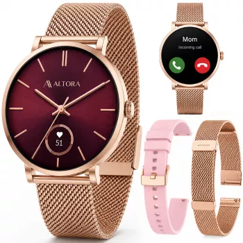 3MK PROTECTION Smartwatch Altora Vivid Lady – AMOLED, frequência cardíaca, SpO2, IP68, bracelete de silicone rosa