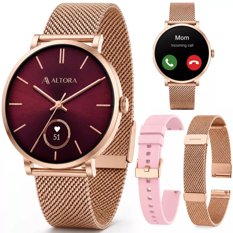 3MK PROTECTION Smartwatch Altora Vivid Lady – AMOLED, frequência cardíaca, SpO2, IP68, bracelete de silicone rosa