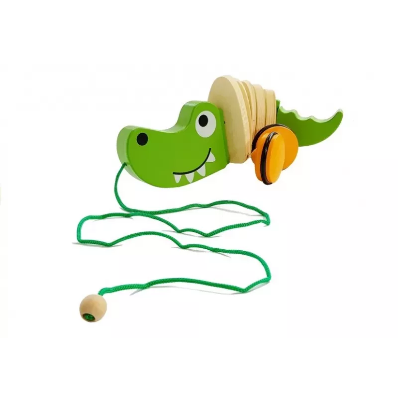 Crocodilo de madeira sobre rodas LEAN TOYS 18cm brinquedo de puxar