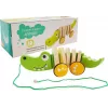 Crocodilo de madeira sobre rodas LEAN TOYS 18cm brinquedo de puxar