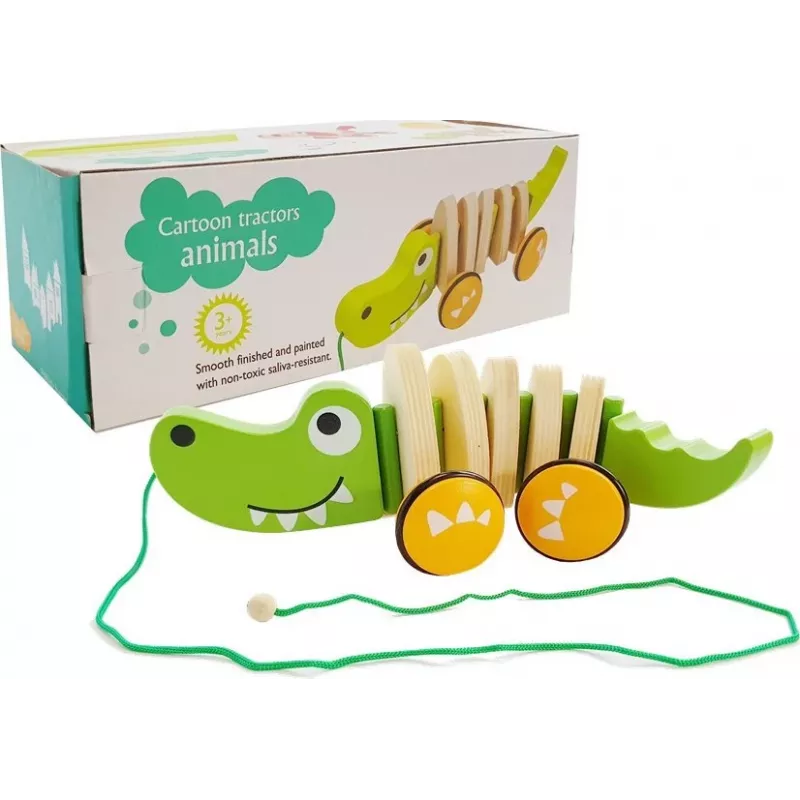 Crocodilo de madeira sobre rodas LEAN TOYS 18cm brinquedo de puxar