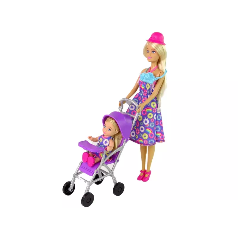 Conjunto de carrinho de bonecas LEAN TOYS com acessórios – Carrinho rosa com boneca de peluche, biberão, manta e bolsa