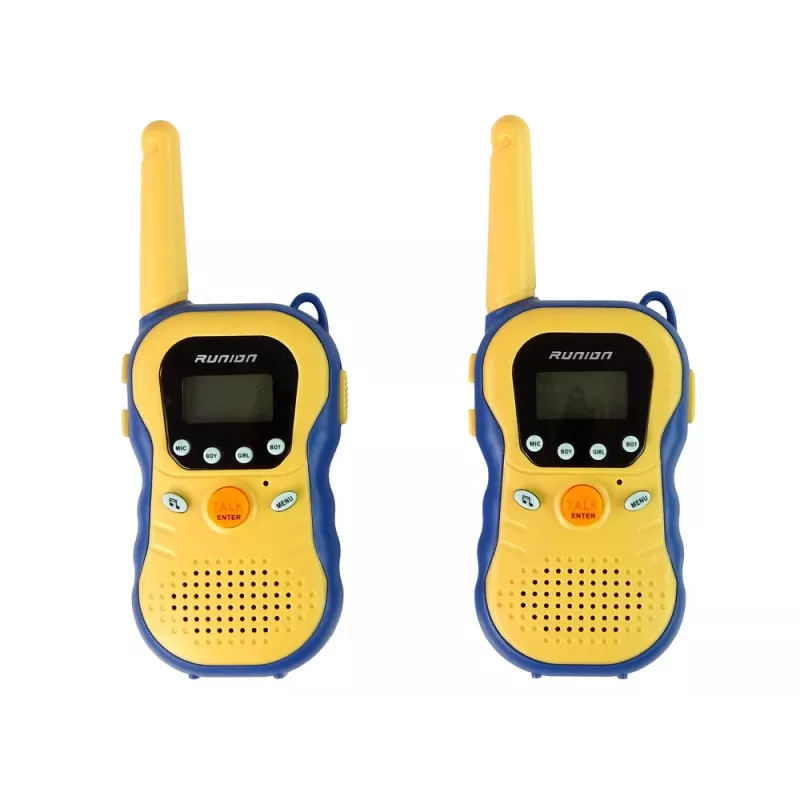 Walkie-talkies para crianças amarelos LEAN TOYS - Conjunto de rádios PMR446 com 8 canais, alcance até 3 km, LCD iluminado, lanterna, VOX, clipe de cinto - 2 unidades
