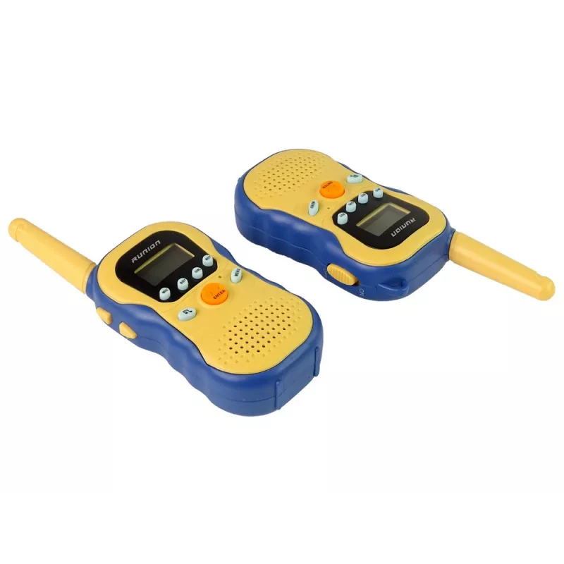 Walkie-talkies para crianças amarelos LEAN TOYS - Conjunto de rádios PMR446 com 8 canais, alcance até 3 km, LCD iluminado, lanterna, VOX, clipe de cinto - 2 unidades