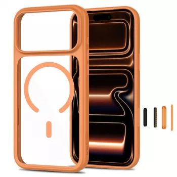Capa TECH-PROTECT MAGONE MagSafe com pack de 2 proteções de ecrã em vidro temperado para iPhone 17 Pro / 18 Pro – Cosmic Orange/Transparente