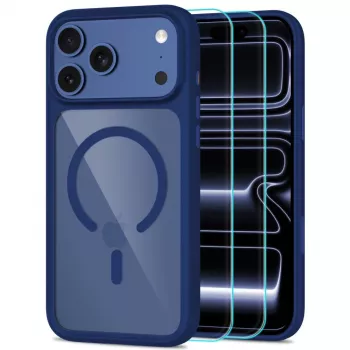Capa TECH-PROTECT MagOne MagSafe + vidro pack de 2 para iPhone 17 Pro / 18 Pro Azul-escuro/Transparente