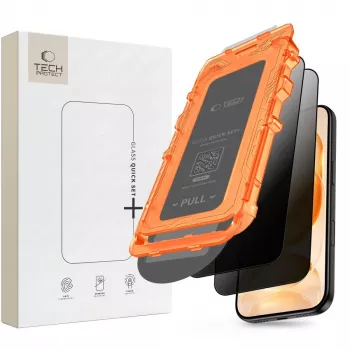 Película de proteção de ecrã em vidro temperado Quick Set Spy+ Privacy pack de 2 para iPhone 18 Pro Max TECH-PROTECT