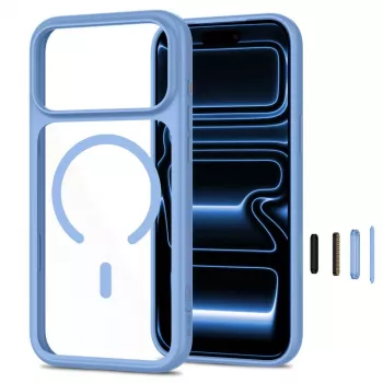 Capa transparente TECH-PROTECT MAGONE MagSafe com pack de 2 vidros de proteção de ecrã para iPhone 17 Pro Max / 18 Pro Max – Azul-claro