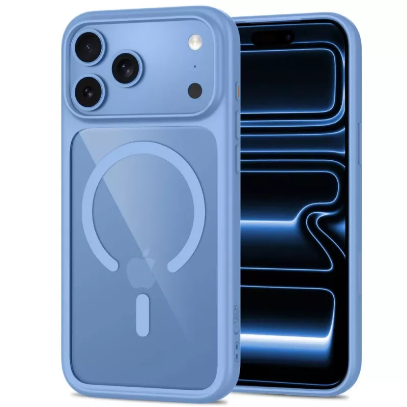 Capa transparente TECH-PROTECT MAGONE MagSafe com pack de 2 vidros de proteção de ecrã para iPhone 17 Pro Max / 18 Pro Max – Azul-claro