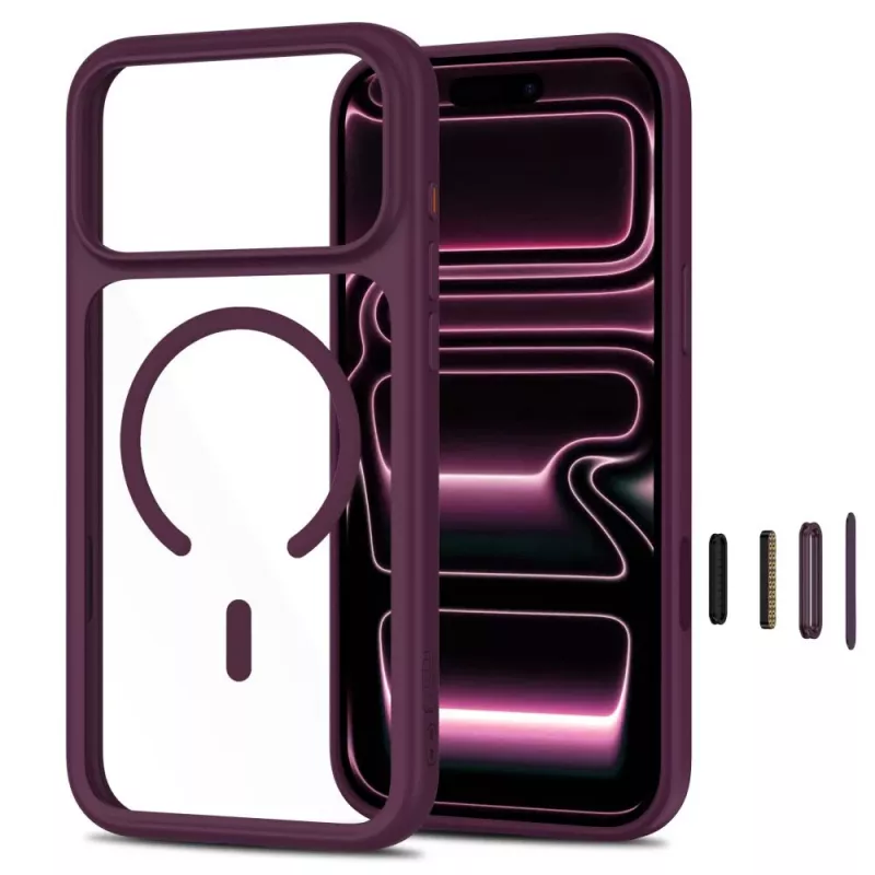 Capa TECH-PROTECT MagOne MagSafe + vidro temperado pack de 2 para iPhone 17 Pro / 18 Pro – Dark Cherry/Transparente