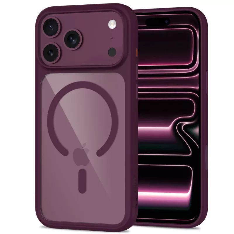 Capa TECH-PROTECT MagOne MagSafe com proteção de ecrã em vidro temperado pack de 2 para iPhone 17 Pro Max / 18 Pro Max – Dark Cherry/Transparente