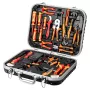 NEO TOOLS Conjunto de 25 peças de mala de ferramentas para eletricista, ferramentas manuais isoladas VDE com testador de tensão, alicate de descarnar, alicates, chaves de fendas e acessórios em mala de plástico resistente