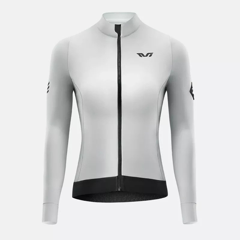 ROCKBROS YDWT006 TVI Casaco de ciclismo de mulher - corta-vento repelente à água térmico forrado a fleece, branco-cinzento, tamanho S