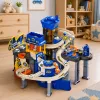 LEAN TOYS Conjunto de jogo interativo: parque de estacionamento, oficina e lavagem de carros com 8 carros azuis