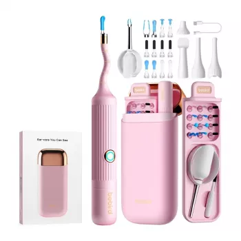 BEBIRD EarSight Plus Rosa Otoscópio WLAN 5MP com giroscópio de 6 eixos, lente IP67, USB-C