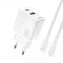 Dudao A27TCEU PD 30W GaN Carregador de parede USB-A USB-C com cabo USB-C - Branco