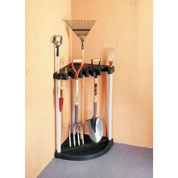 KETER Suporte para ferramentas de jardim Prateleira de ferramentas de canto preta