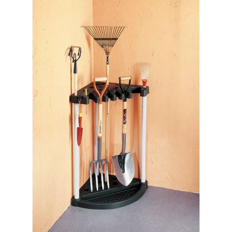 KETER Suporte para ferramentas de jardim Prateleira de ferramentas de canto preta