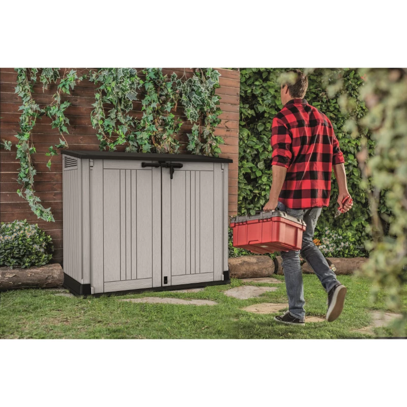 KETER CAIXA DE JARDIM E VARANDA MIDI CINZENTO-PRETO 132x71,5x113,5cm