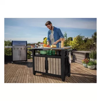 KETER Mesa de grelhados Deco Unity XL 207L aspeto freixo