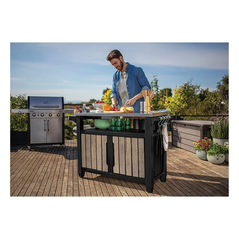 KETER Mesa de grelhados Deco Unity XL 207L aspeto freixo