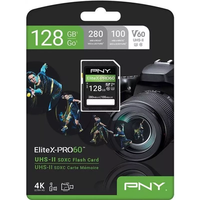 PNY EliteX-PRO60 cartão de memória flash 128GB Video Class V60 UHS-II U3 Class10 MicroSDXC