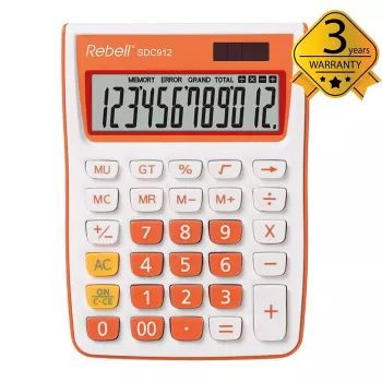 REBELL Calculadora de secretária RE-SDC912OR BX, LCD de 12 dígitos, alimentação dupla, preto/prateado