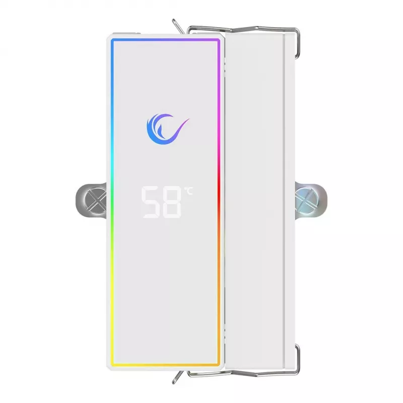 Rampage Octagon B70 refrigerador a ar para CPU, 120 mm ARGB, visor de temperatura, branco