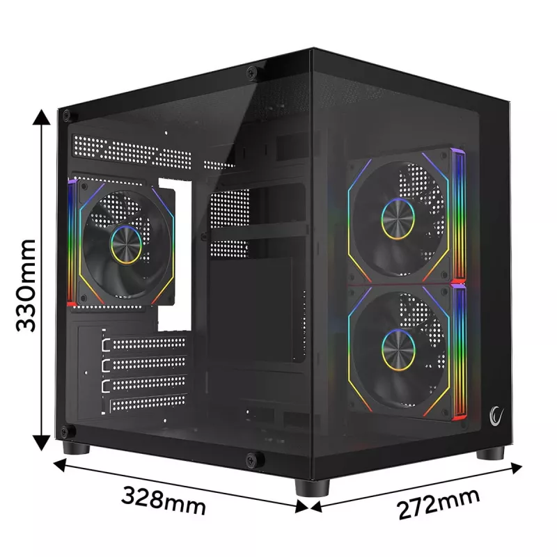 Rampage LUMID Caixa de PC M-ATX 3 ventoinhas ARGB preta