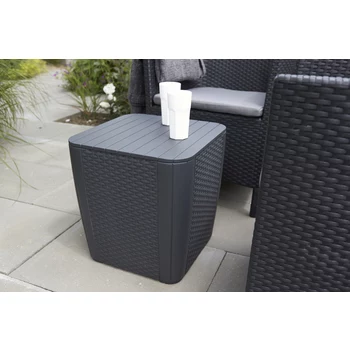 KETER Mesa de jardim/caixa de arrumação Luzon Flat Wicker, cinzento
