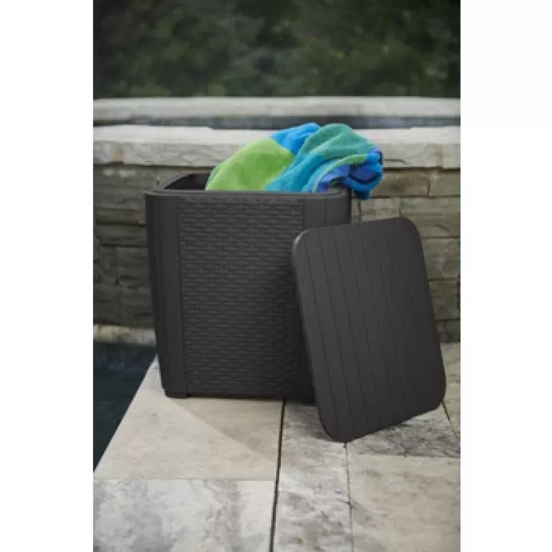 KETER Mesa de jardim/caixa de arrumação Luzon Flat Wicker, cinzento