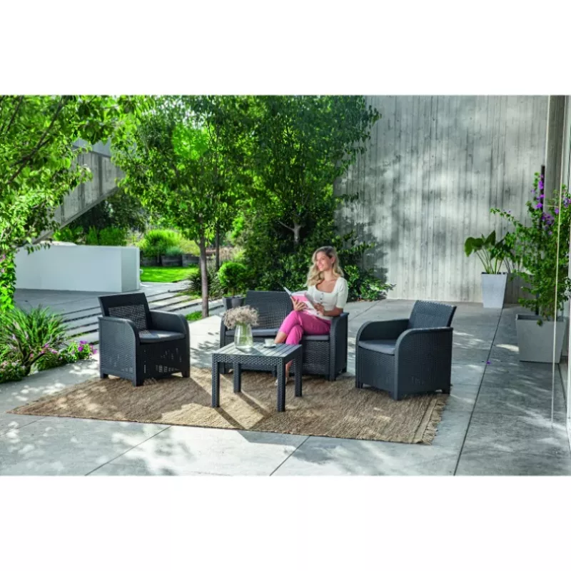 KETER Conjunto de mobiliário de jardim Rosalie conjunto com mesa Classic cinzento