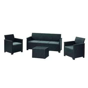 KETER Conjunto de mobiliário de jardim Elodie 5 lugares com mesa/caixa de arrumação cinzento