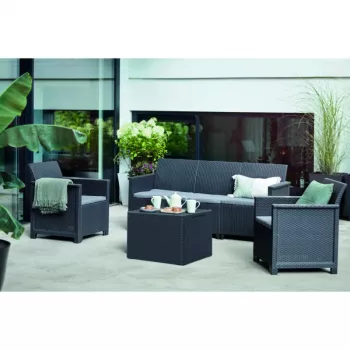 KETER Conjunto de mobiliário de jardim Elodie 5 lugares com mesa/caixa de arrumação cinzento